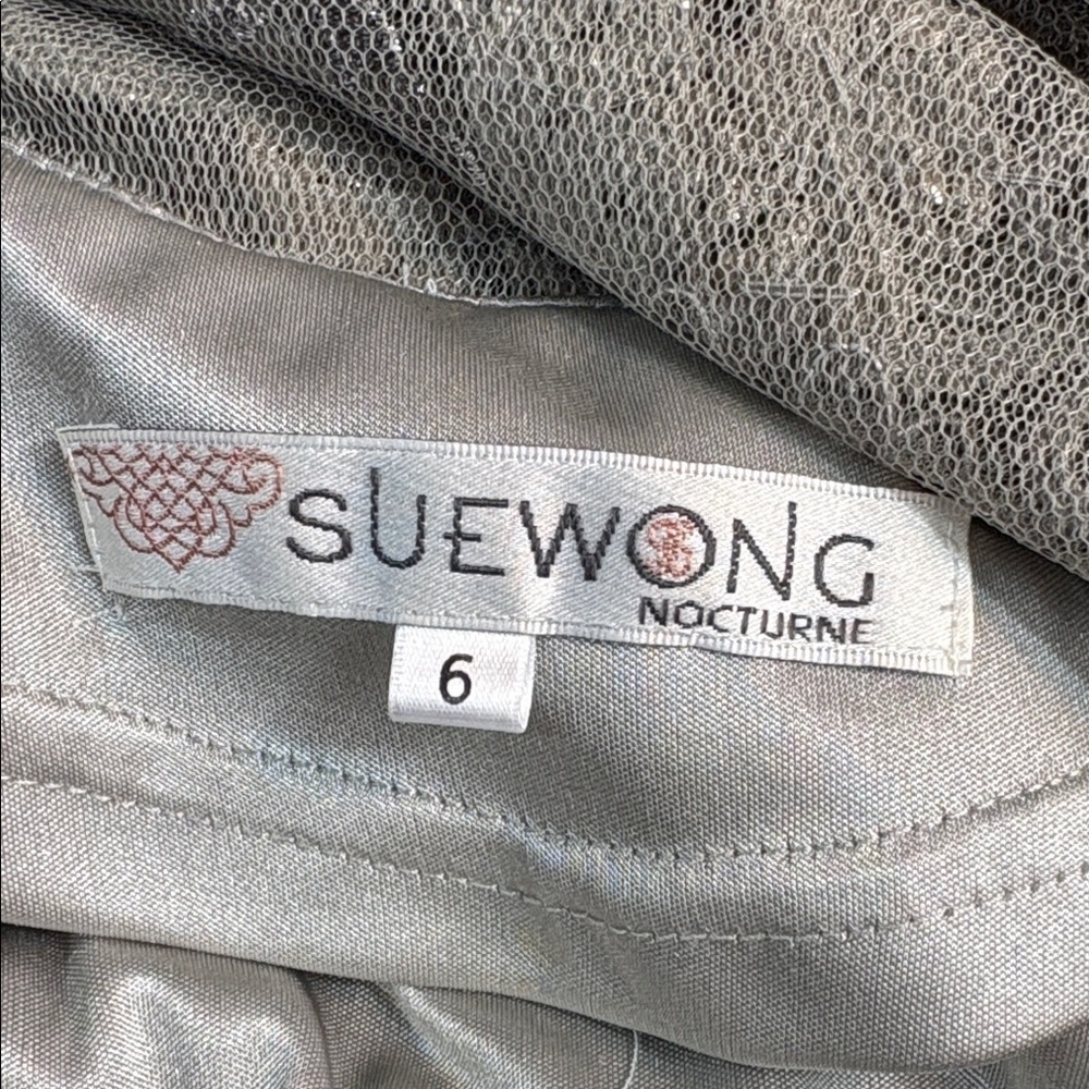 Y2K Sue Wong Floral Embroidered Mini Dress in Taupe - Picture 2 of 12
